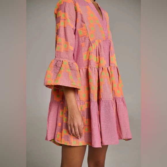 Devotion TWINS Dresses & Skirts - Devotion Twins Ella Tiered Mini Dress - Orange/Pink Colorway
